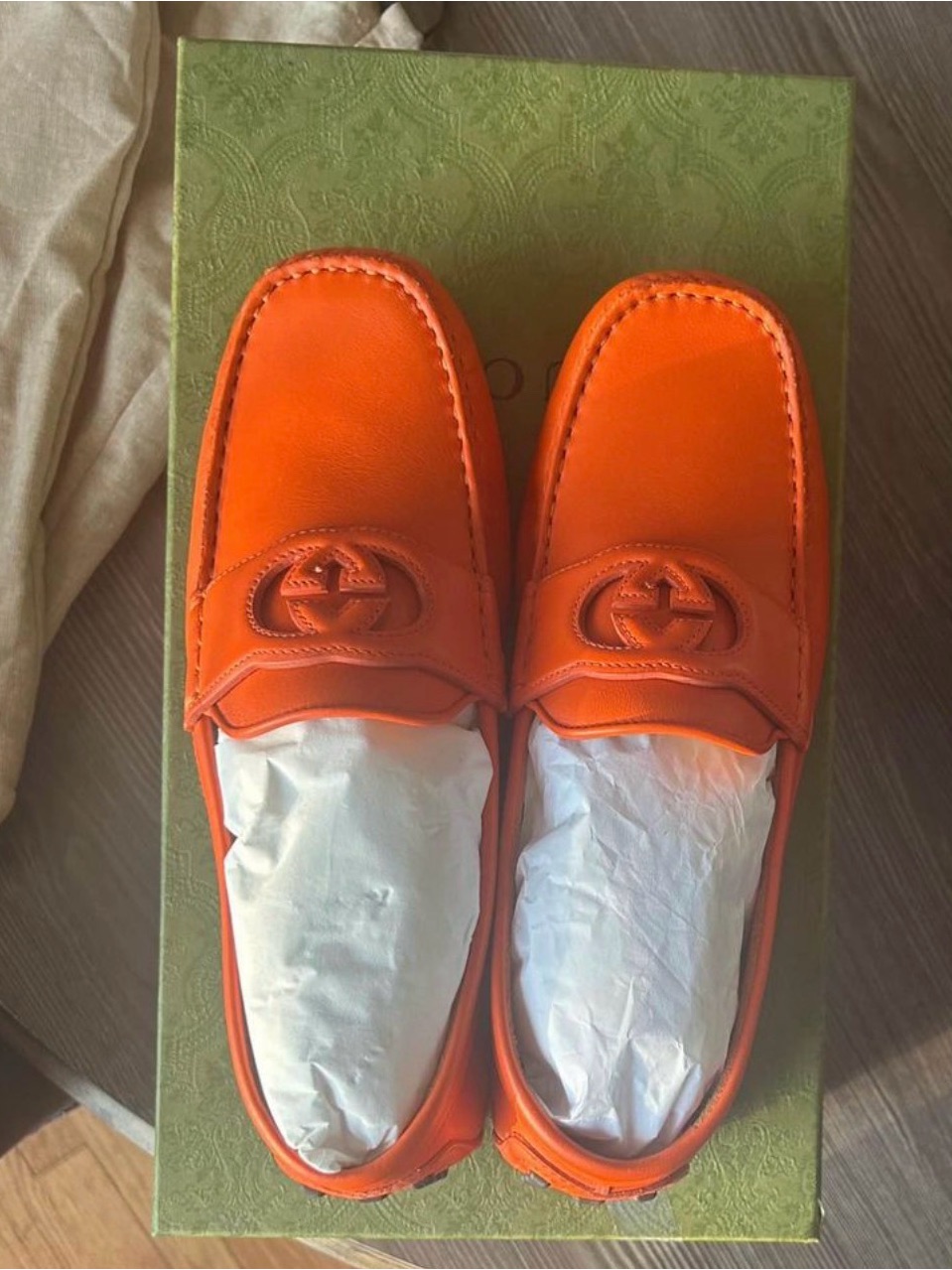 Gucci Orange Leather Interlocking-G Slip-On Loafers